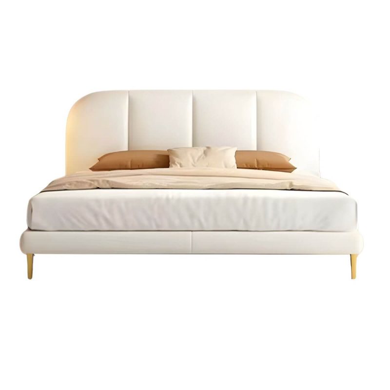 "Panel Leather Modern Wood and Upholstered Bed Frame with Headboard - 47""