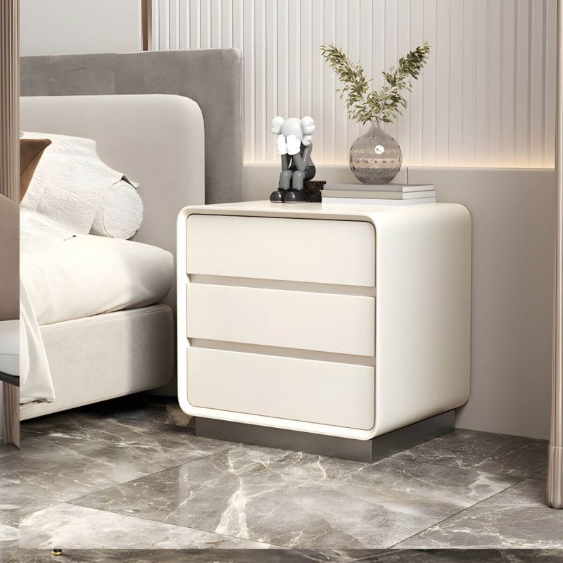 "Modern Solid Wood Nightstand 19.7" Tall 3 - Drawer Steel Nightstand - White 1-Piece Set"