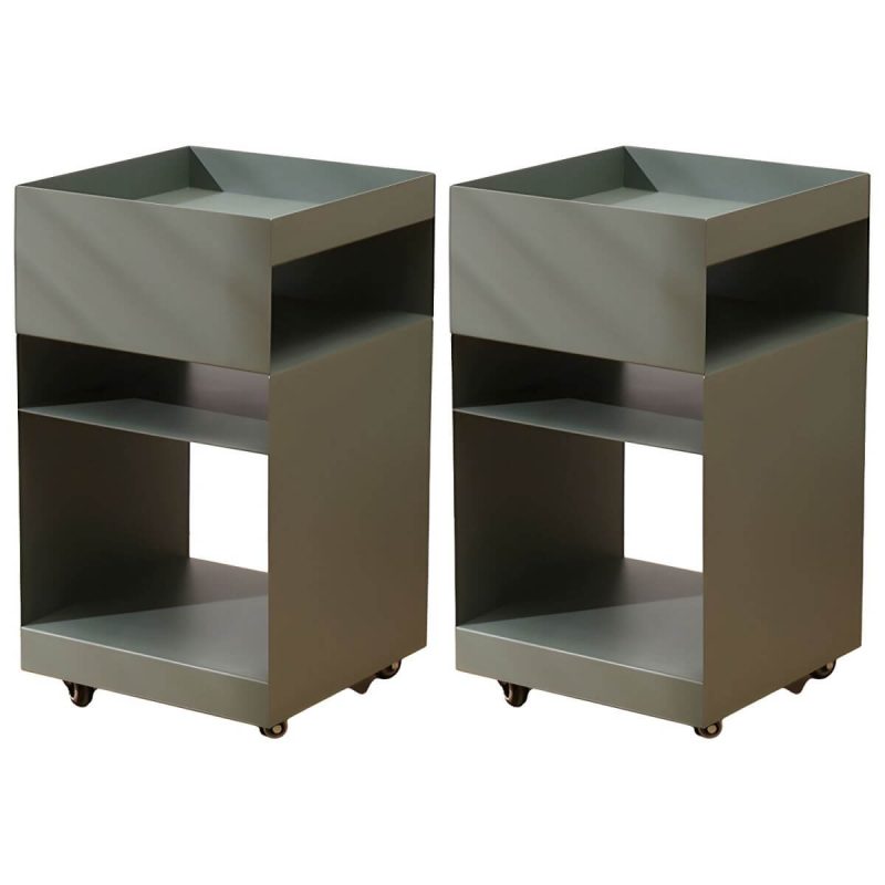 "Modern Metal Nightstand with Open Storage and 4 Shelves in Steel Decor - Green 2 Piece Set"