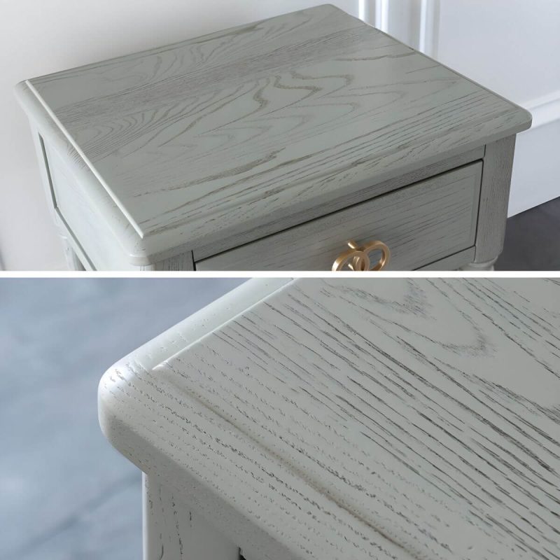 "Grey Ash Wood Nightstand with 2 Drawers, 1 Shelf & Light Wood Tone - Grey 2 Piece Set"