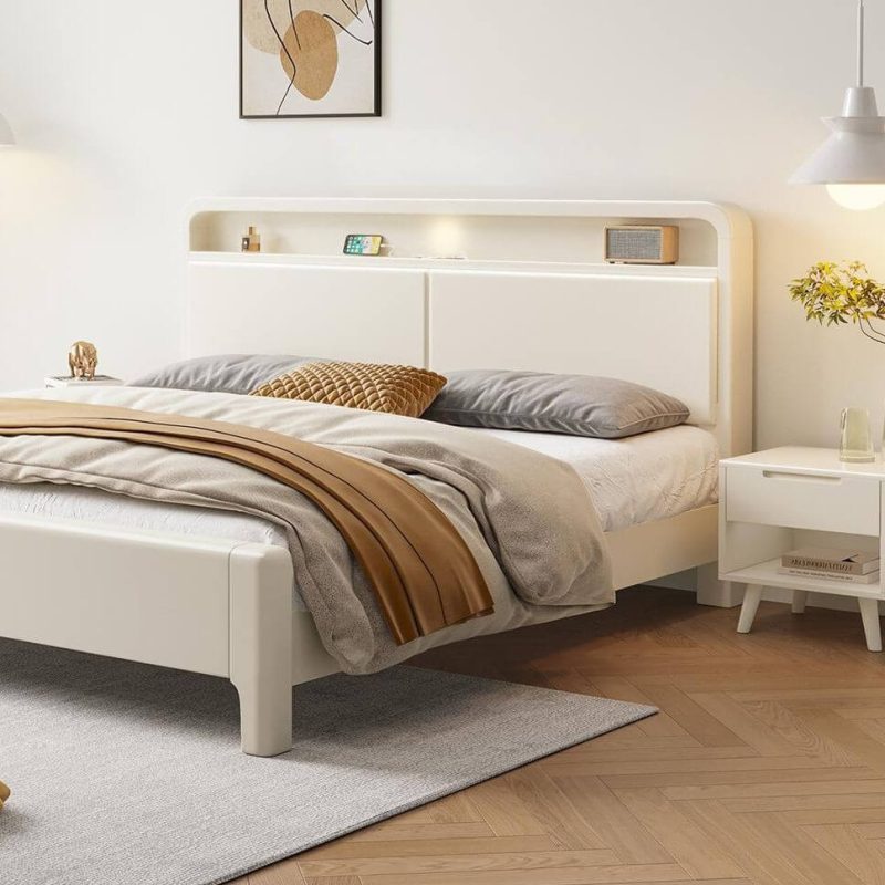 "White Art Deco Panel Bed, 59"W x 79"L"