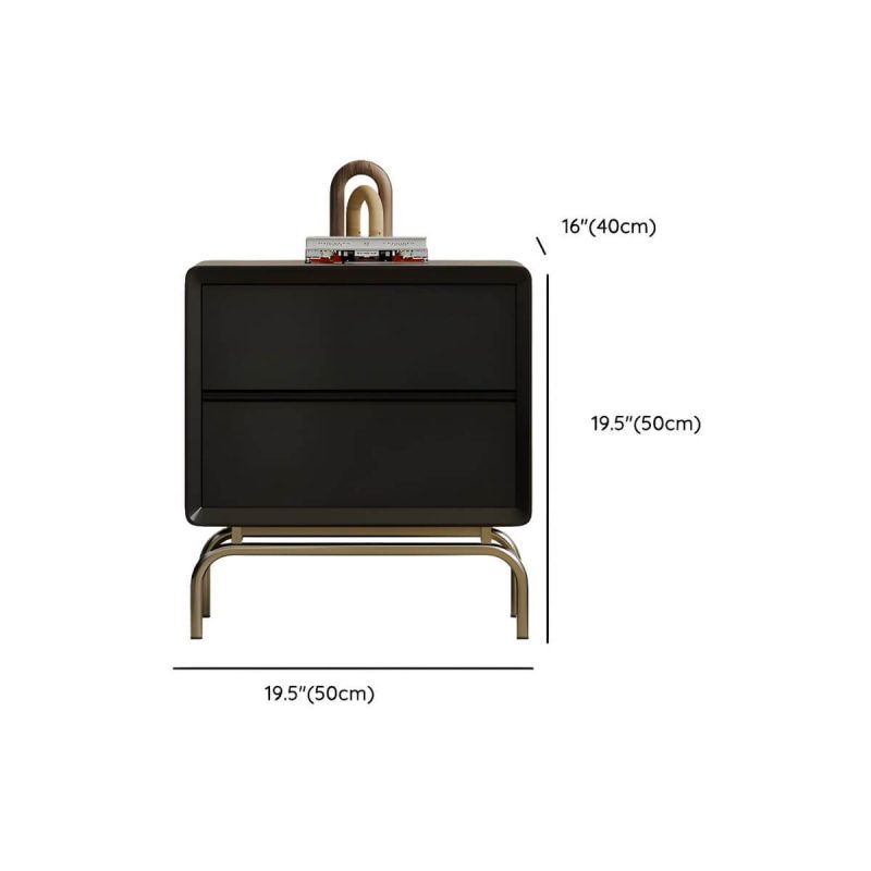 "Dimension of A Cozy and Classic Black Wood Nightstand with 2 Drawers in Traditional Style - 1 Piece"