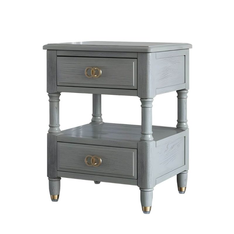 "Grey Ash Wood Nightstand with 2 Drawers, 1 Shelf & Light Wood Tone - Grey 1 Piece"