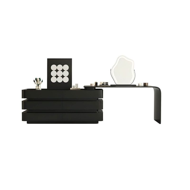 "Stylish Black Wood Large Capacity Storage Makeup Vanity with Six Drawers - Makeup Vanity & Mirror Black 91"L x 16"W x 30"H"