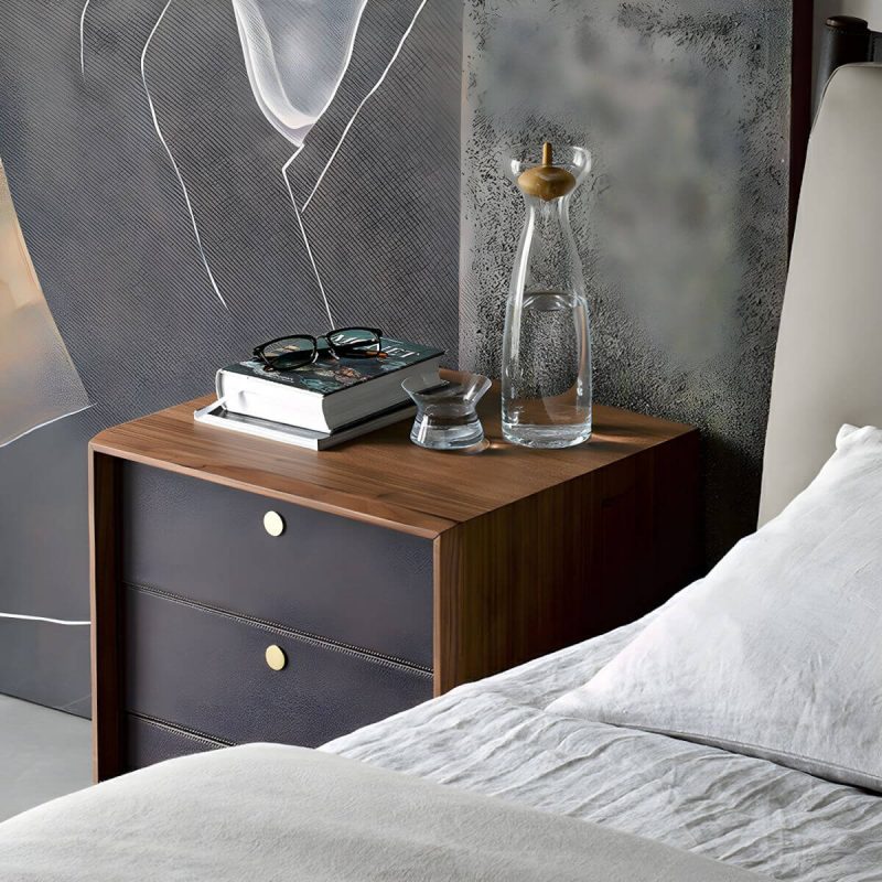 "Modern Walnut Wood Bachelor's Chest with 3 Drawers and Small Size - 2 Piece Set"