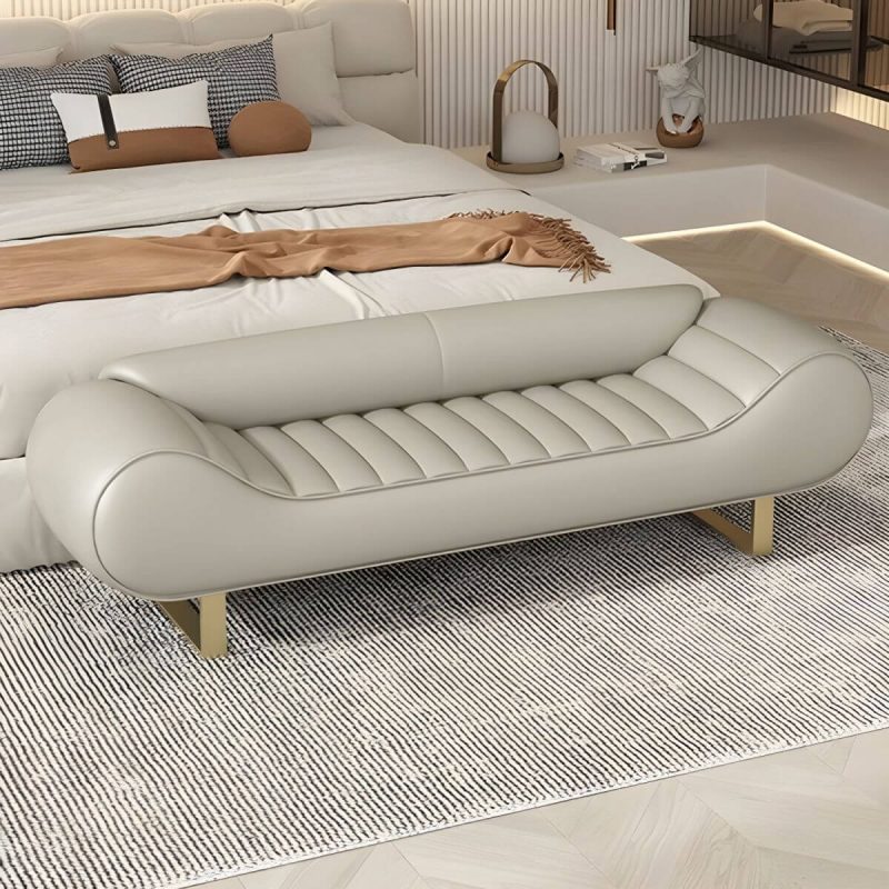 "Glam Faux Leather Bedroom Bench with Tight Back and Sled Base - Light Gray 47"L x 20"W x 20"H"