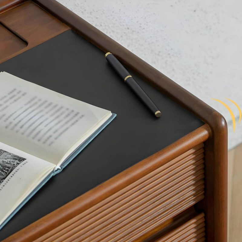 "Elegant Brown Wood Nightstand with Drawer Storage and Stone Countertop - 2 Piece Set"
