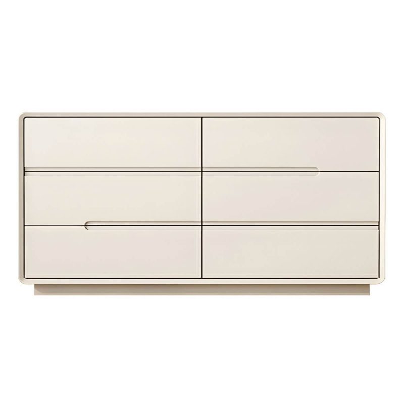 "Light Oak Modern Dresser with Solid Wood Construction and Soft-Close Drawers - Beige 59"L x 16"W x 28"H"