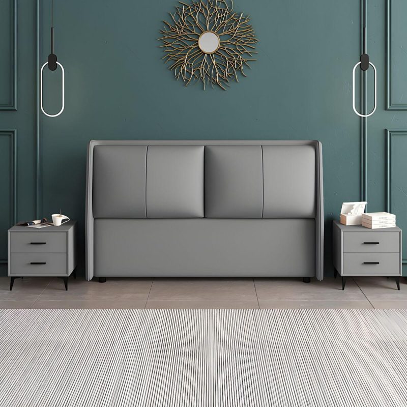 "Grey Upholstered Wingback Headboard with Wood Legs and Modern Design - 59""