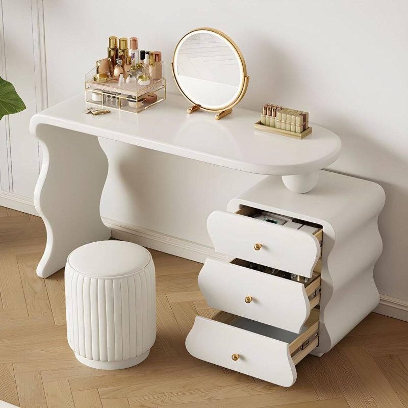 "Contemporary White Storage Cabinet Makeup Vanity with Three Drawers for Bedroom - Makeup Vanity"