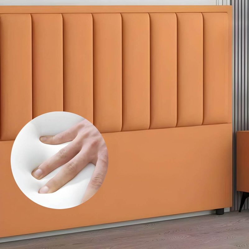 "Modern Upholstered Pine Headboard with Leather Upholstery and Wood Legs - Standard Height - Light Gray 79""