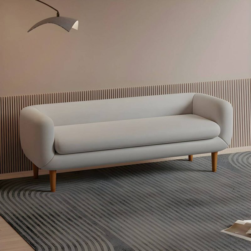 "Modern Upholstered Bedroom Bench with Arms and Back - Wood Legs, Sponge Upholstery - 150 x 55 x 60 cm Beige"