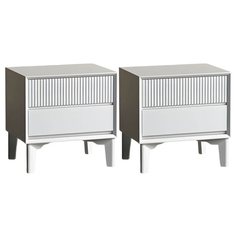 "Modern Wood Nightstand with Drawer Storage and Legs Included - White 20"L x 15"W x 20"H 2 Piece Set"