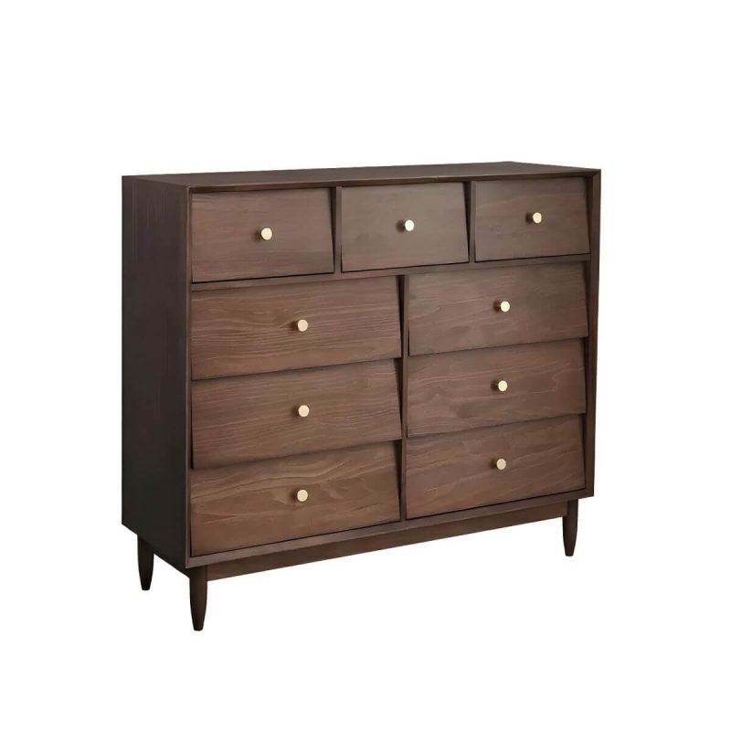 "Traditional Metal Handle Dressers with Solid Wood Drawers for Bedroom - Walnut 46"L x 16"W x 40"H"