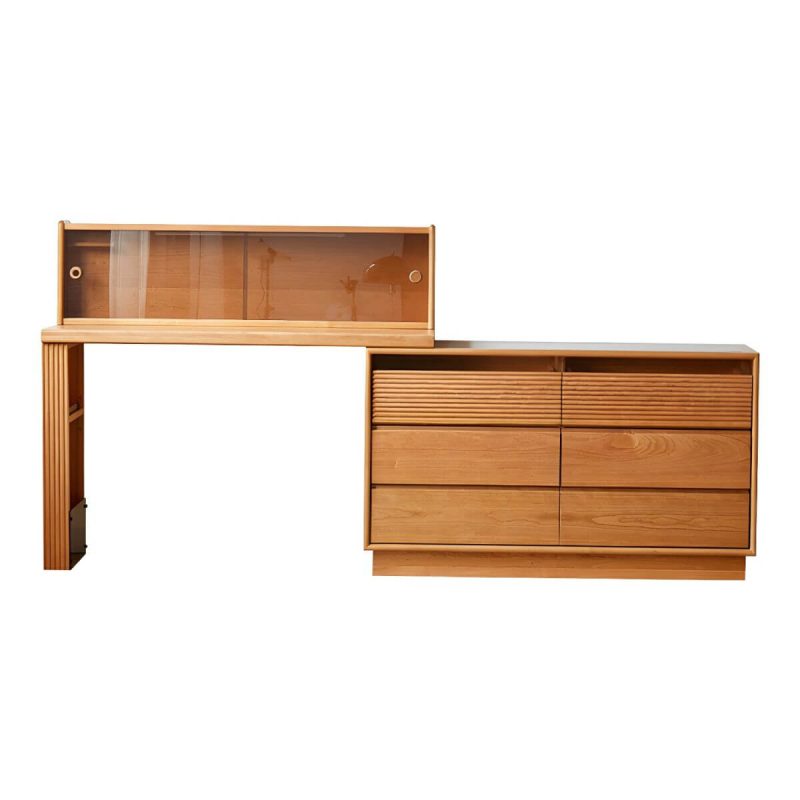 "Modern Style Wooden Dressing Table Rectangular with Drawers and Glass Cabinet - 91"L x 16"W x 42"H"