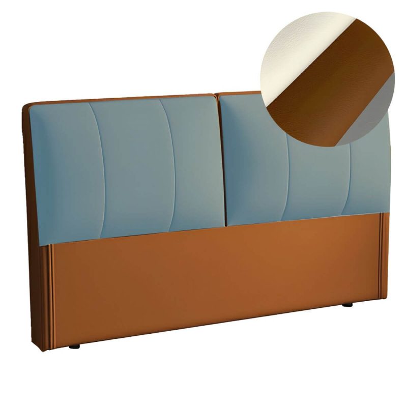 "Light Wood Upholstered Panel Modern Headboard with Orange Leather Upholstery and Solid Wood Legs - 59""