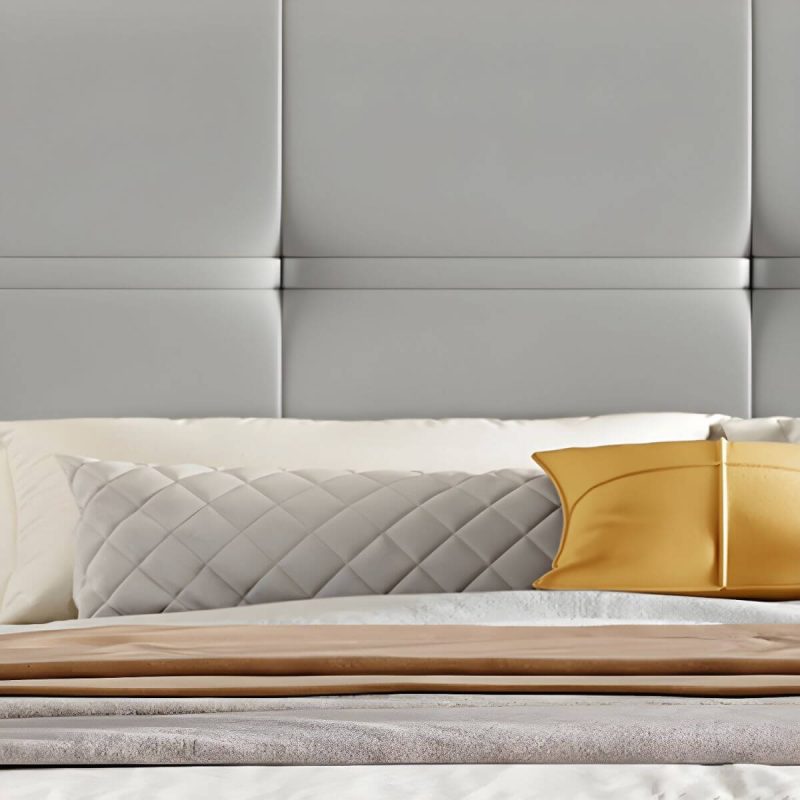 "Rectangular Solid Wood Bed Frame Headboard Modern Leather Panel - 71" Microfiber Leather Dark Gray"