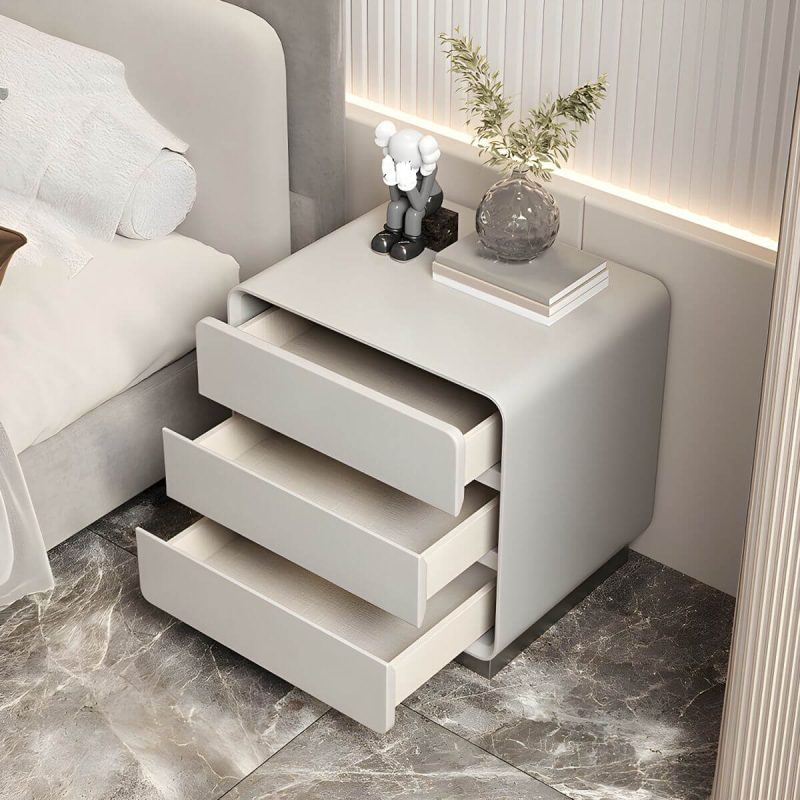 "Modern Solid Wood Nightstand 19.7" Tall 3 - Drawer Steel Nightstand - Grey 2-Piece Set"