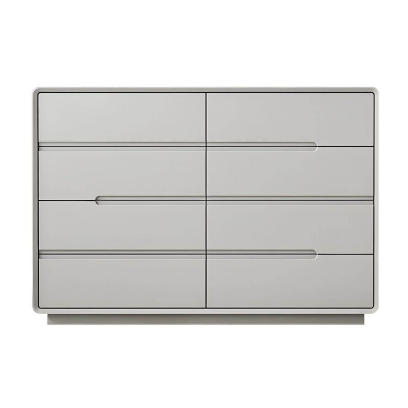 "Light Oak Modern Dresser with Solid Wood Construction and Soft-Close Drawers - Grey 59"L x 16"W x 35"H"