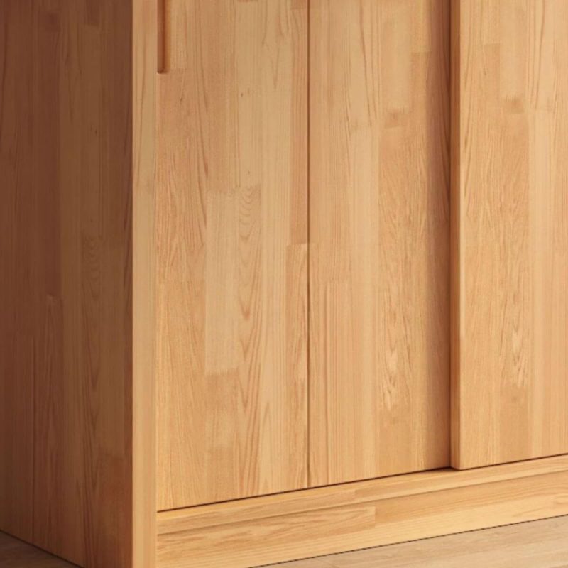"Casual Natural Finish Wood Wardrobe Closet with 4 Drawers, Soft Close Door, Interior Shelves, and Hanging Rod, 79"L x 24"W x 79"H, Armoire with Side Cabinet"