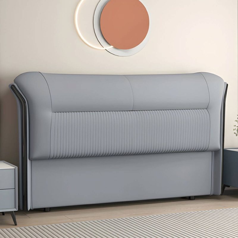 "Elegant Modern Wingback Upholstered Headboard with Wood Legs - 59" Genuine Leather Dark Gray"