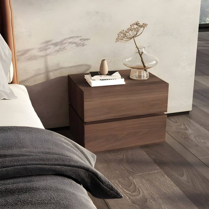 "Compact Wood Nightstand with 2 Drawers - Modern Bedroom Storage - Black 2 Piece Set"
