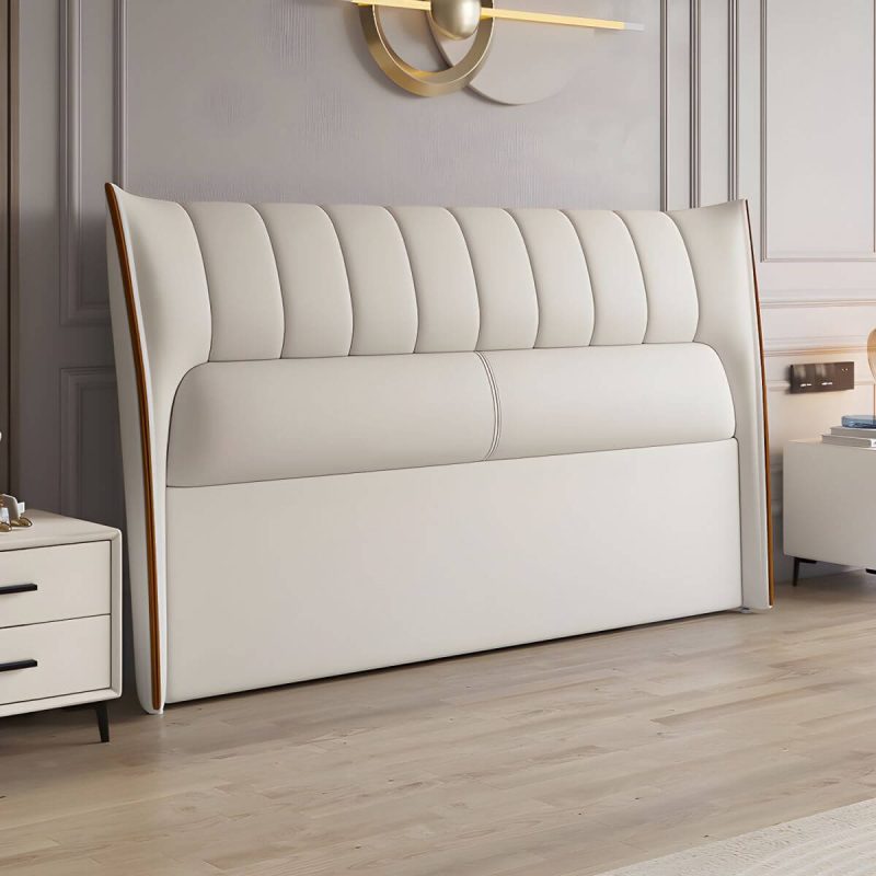 "Wingback PU Leather Upholstered Headboard with Wood Legs for American Women - 59" White"