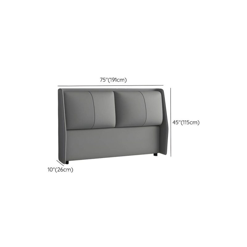 "Dimension of Grey Upholstered Wingback Headboard with Wood Legs and Modern Design - 71""