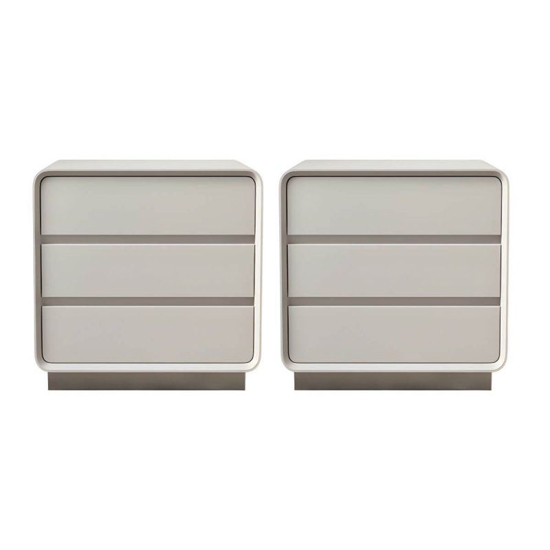 "Modern Solid Wood Nightstand 19.7" Tall 3 - Drawer Steel Nightstand - Grey 2-Piece Set"