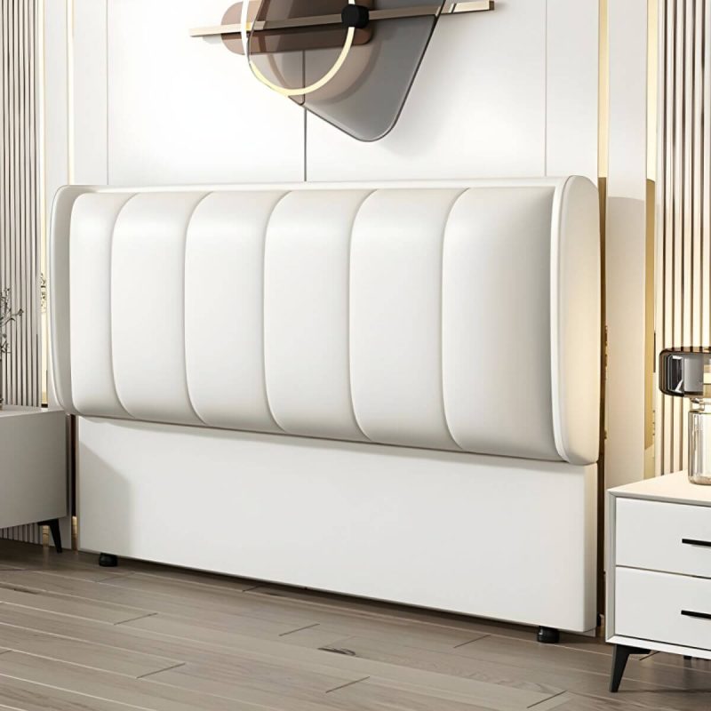 "Modern Upholstered Pine Wingback Headboard with Leather Upholstery and Wood Legs - Dark Gray-White 59""