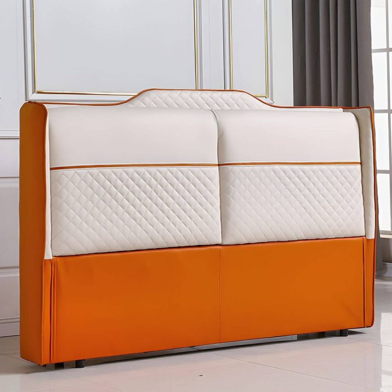 "Elegant Wingback Upholstered Headboard with Wood Legs - Modern Design - Orange/ White 71""
