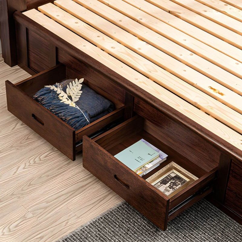 "Solid Wood Walnut Standard Bed Lift Up Storage Bed Frame with Footboard - Queen Lift Up Storage"