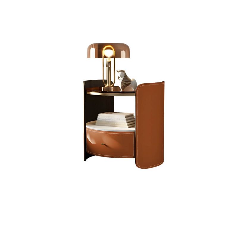 "Modern Wood Nightstand with Open Storage and Single Drawer in Small Size - Dark Orange 1 Piece"