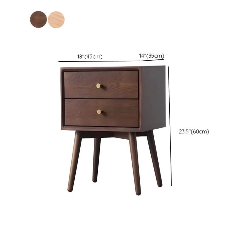 "Dimension of Scandinavian Style Wood Nightstand with 2 Drawers in Oak Finish - 1 Piece Nut-Brown"