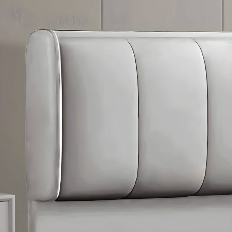 "Modern Upholstered Pine Wingback Headboard with Wood Legs and Solid Wood Frame - 79" Anti Cat Scratch Leather Light Gray"