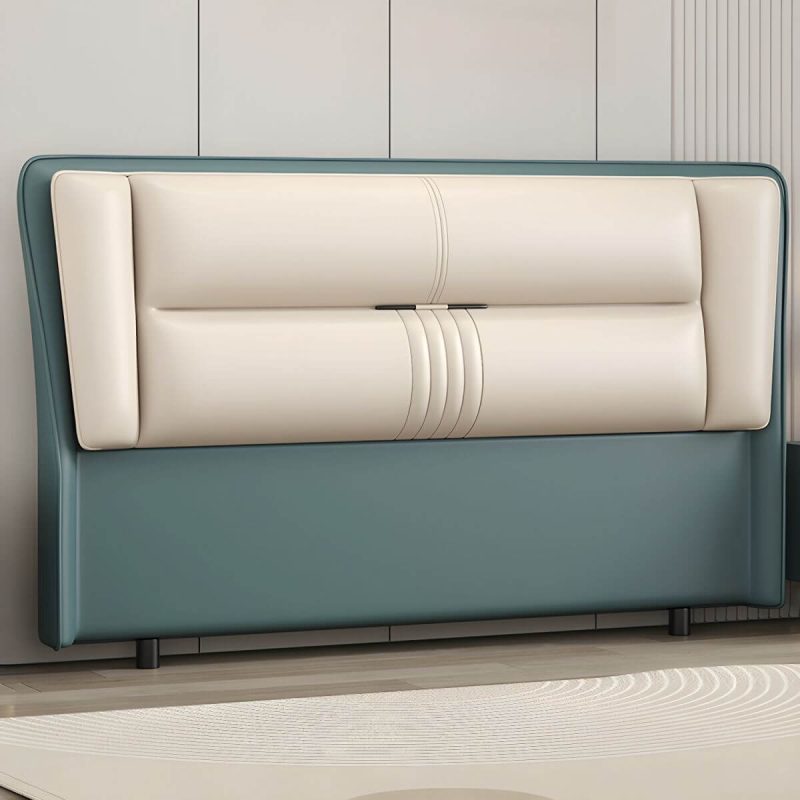 "Modern Rectangular Upholstered Wingback Headboard with Wood Legs - Microfiber 59" Green"