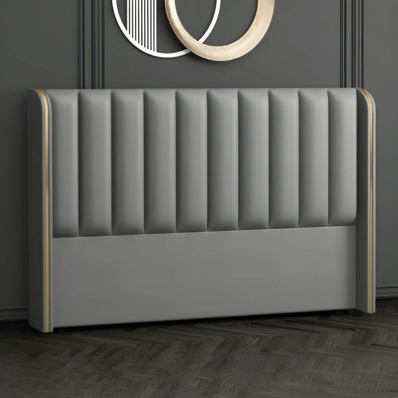 "Modern Leather and Solid Wood Bed Headboard Panel Freestanding - 71" Dark Gray"