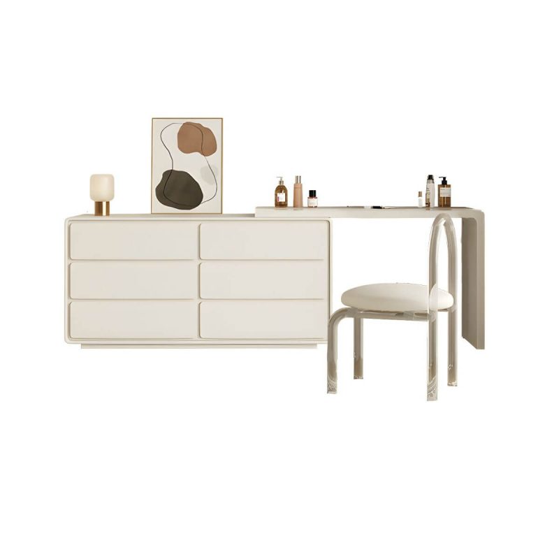 "Modern Solid Wood Storage Makeup Vanity with Six Drawers for Bedroom in White - Makeup Vanity & Stools 47.2"L x 15.7"W x 28.1"H"