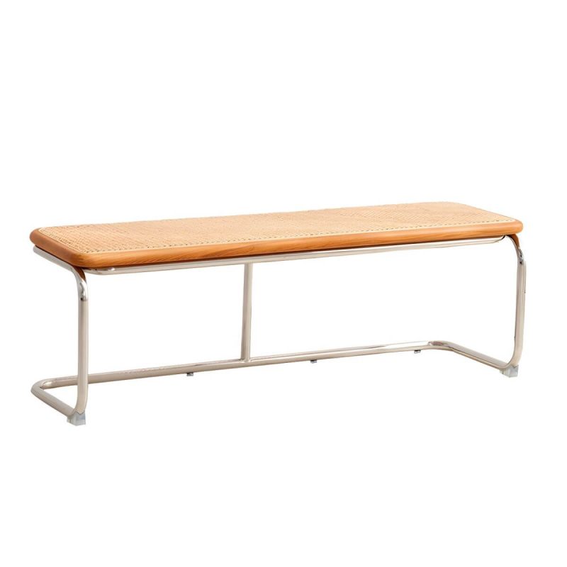 "Scandinavian Style Wicker & Rattan Bedroom Bench with Metal Legs - Cherry Wood"