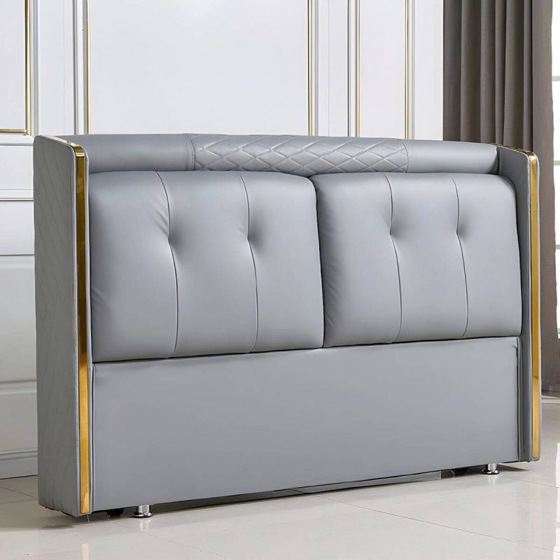 "Elegant Wingback Upholstered Headboard with Wood Legs - Modern Design - Airy Blue 59""