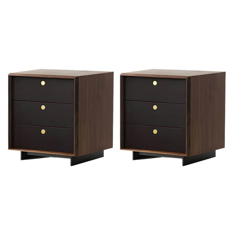 "Modern Walnut Wood Bachelor's Chest with 3 Drawers and Small Size - 2 Piece Set"