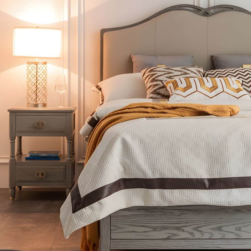"Grey Ash Wood Nightstand with 2 Drawers, 1 Shelf & Light Wood Tone - Grey 1 Piece"
