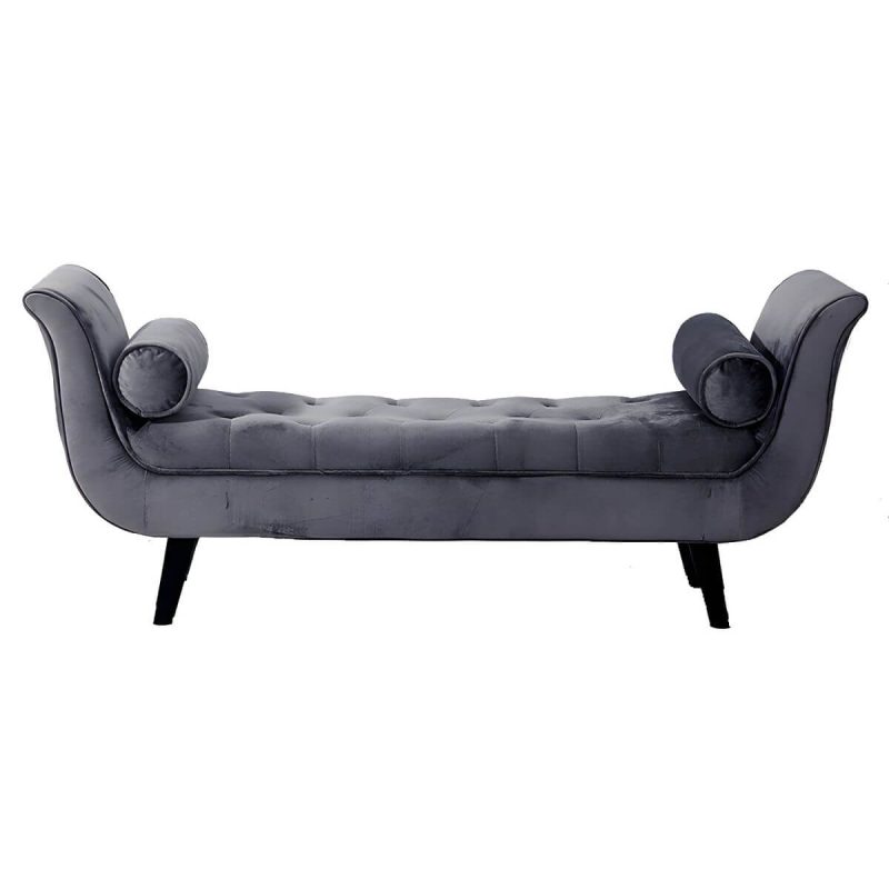 "Storage Not Included Upholstered Reserve Installation Holes Bedroom Bench - Dark Gray Velvet Wood"