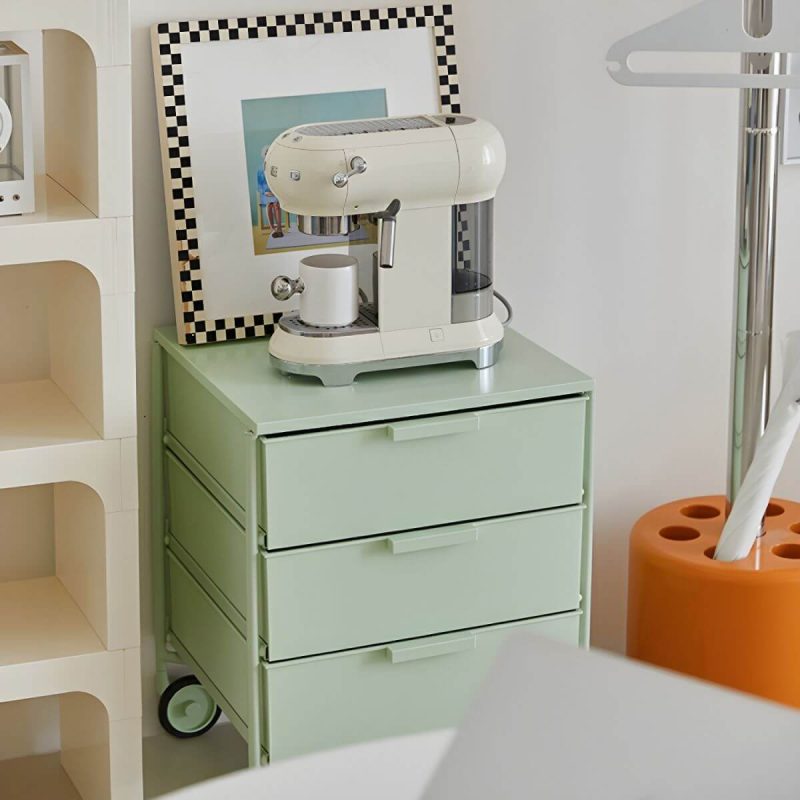 "Modern Iron Bachelor's Chest with 3 Drawers in Plastic/Acrylic Material - Green 2 Piece Set"