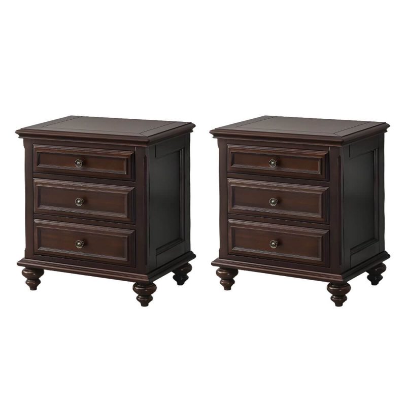 "Elegant Traditional Brown Wood Nightstand with Drawer Storage - 2 Piece Set 3"