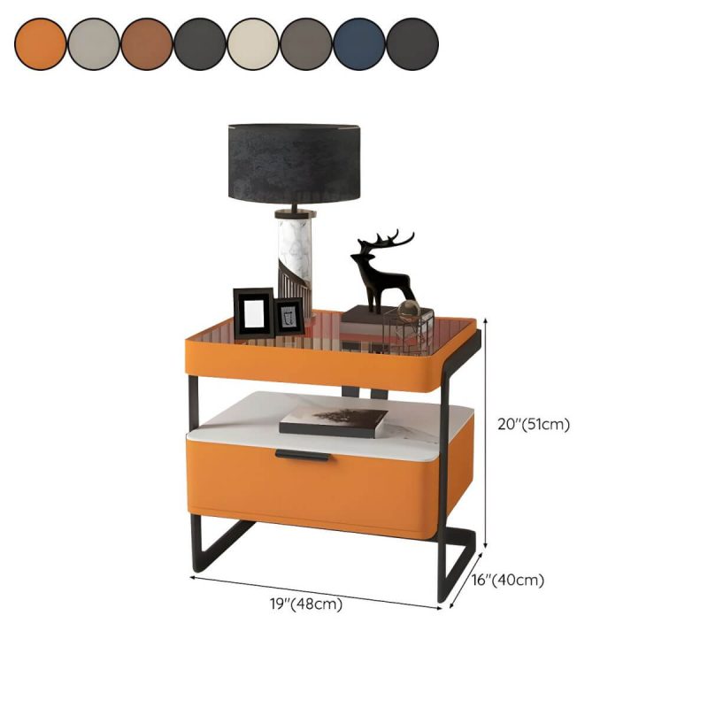 "Dimension of Modern Wood Nightstand with Glass Countertop and Open Storage - Blackish Green 48 x 40 x 51 cm 1 Piece"