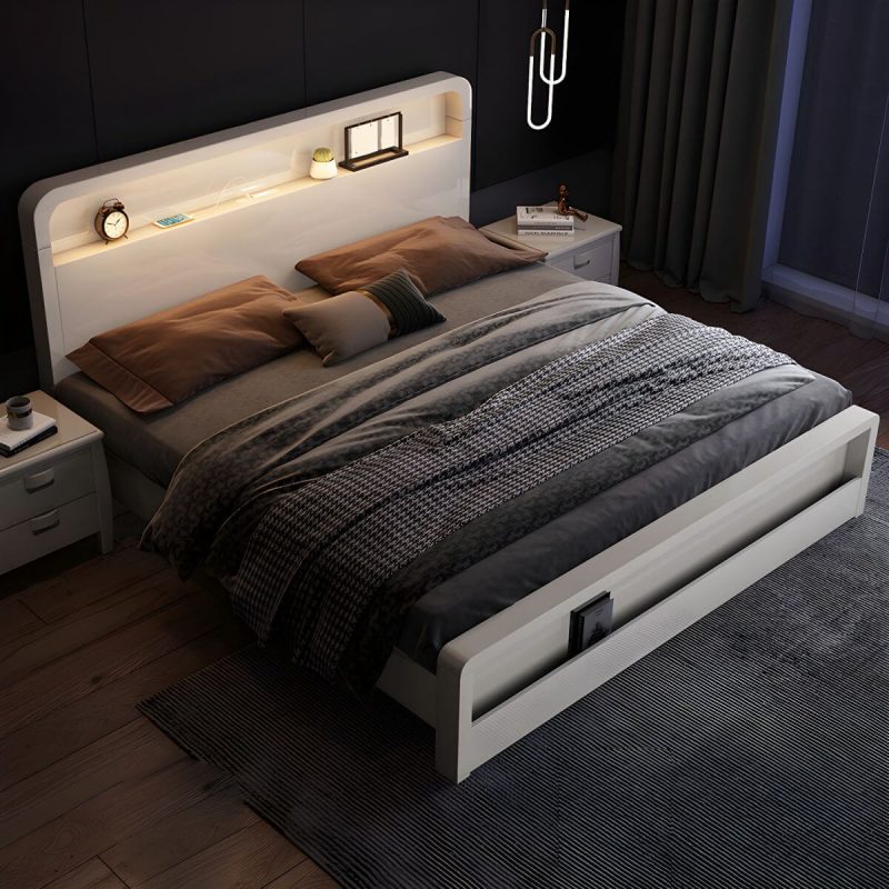 "Nordic Style Solid Wood Upholstered Headboard Wood/white/walnut Bed - White California King Bed & Mattress Latex"