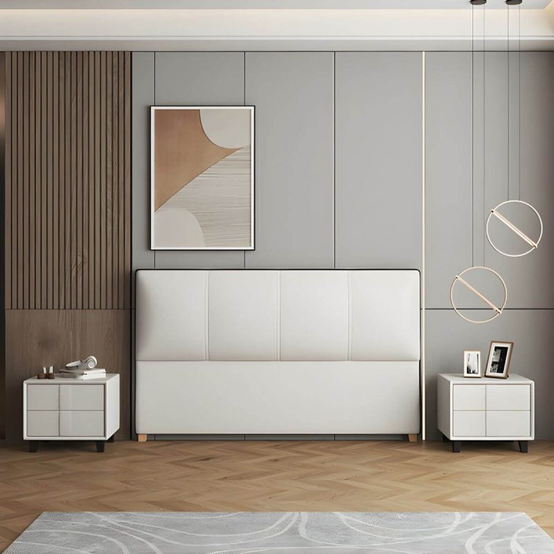 "Elegant Upholstered Panel Headboard with Wood Legs and Modern Style - 47" White"