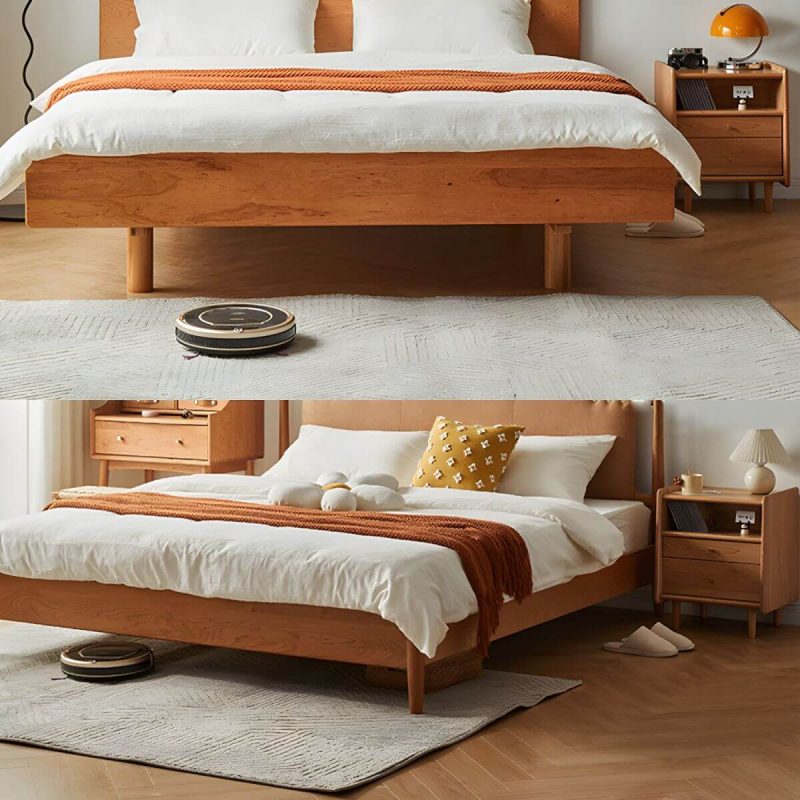"Compact Scandinavia Nightstand with Drawers and Open Storage in Brown Wood - 1 Piece 35 x 40 x 55 cm"