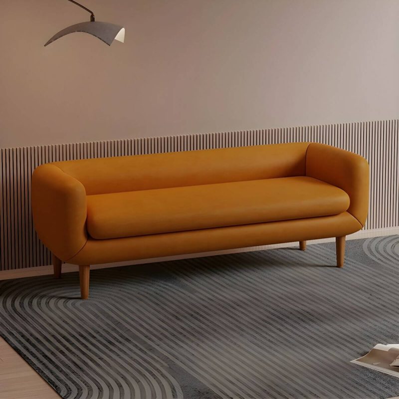 "Modern Upholstered Bedroom Bench with Arms and Back - Wood Legs, Sponge Upholstery - 120 x 55 x 60 cm Orange"